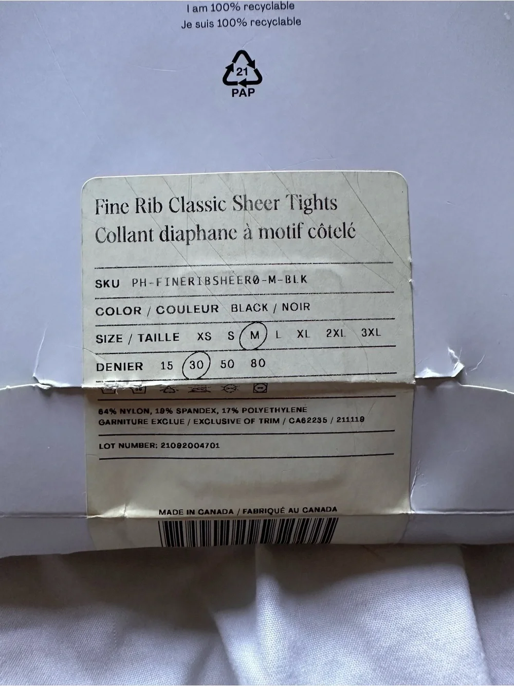 Sheertex Fine Rib Classic Sheer Tights - size medium
